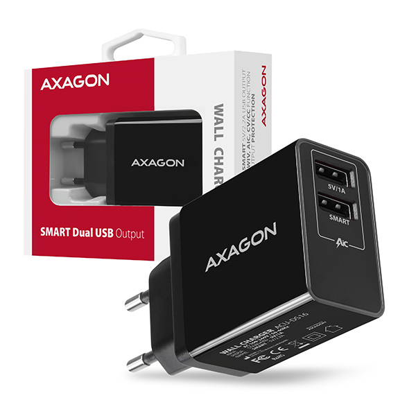 Hálózati töltő Axagon ACU-DS16 USB Type-A 2 port (2.2A + 1A)