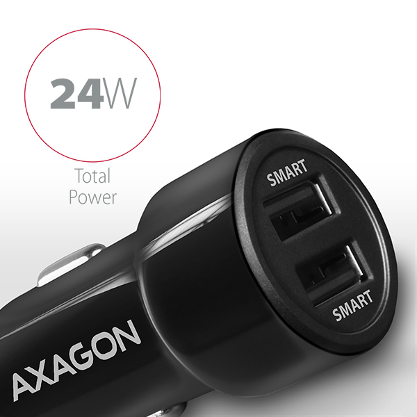 AXAGON PWC-5V5 Car-Charer, 2x USB-A SmartCharge, 24 W, CL- Plug - Black