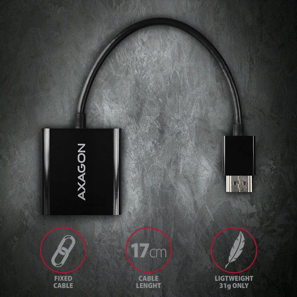 Kábel DisplayPort Átalakító Axagon HDMI - D-Sub (VGA) FullHD+audio Fekete