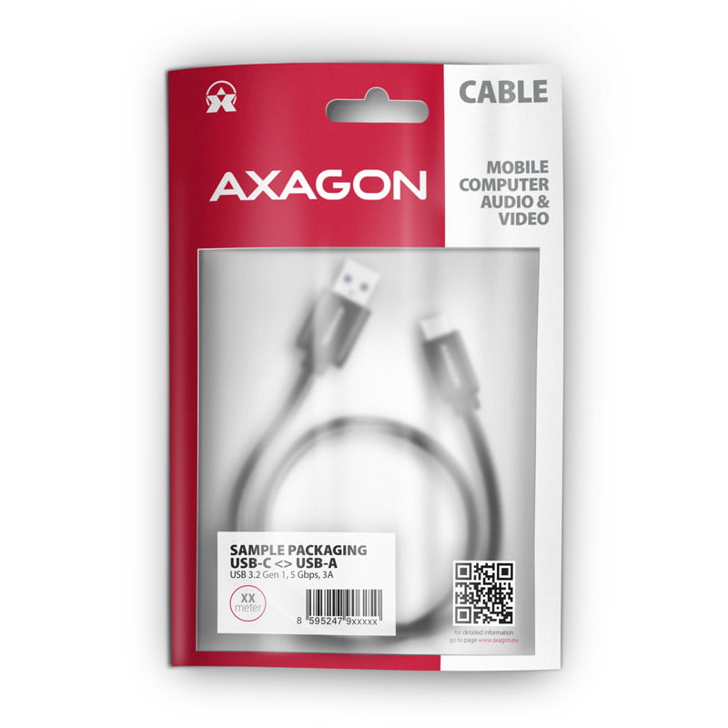 Kábel USB Összekötő Axagon USB 3.2 A (Male) - 3.2 Type-C (Male) 1m