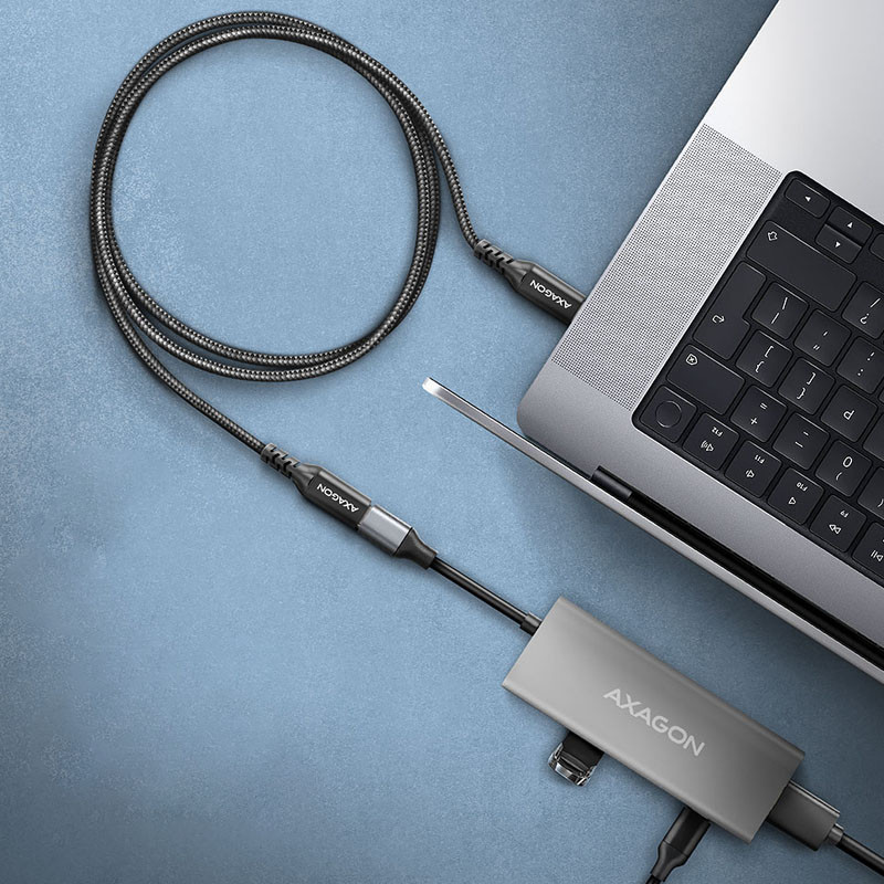 Kábel Axagon BUCM32-CF05AB USB C hosszabbító, 20GBPS, 240W, 50cm, fonott, fekete