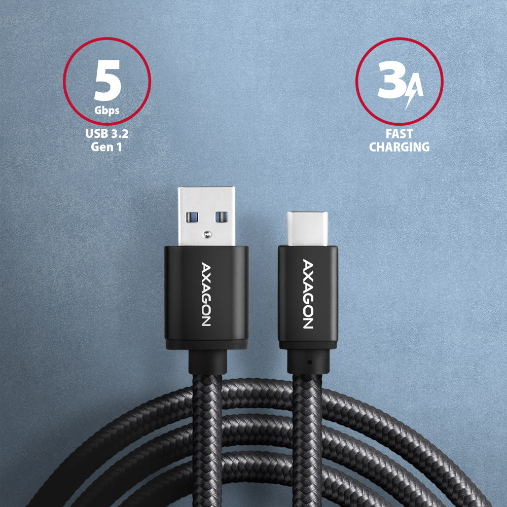 Kábel Axagon BUCM3-AM20AB USB C - USB A 3.2 Gen 1 2 m, fekete