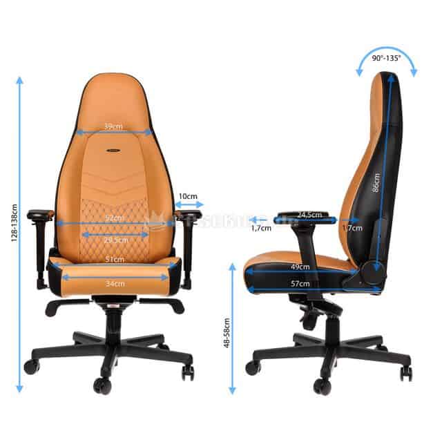 noblechairs ICON Top Grain Leather Gaming Chair - Cognac/Black/Gunmetal