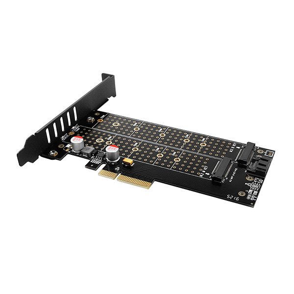 AXAGON PCEM2-D PCIe-3.0-Adapter, 1x M.2-NVMe, 1x M.2-SATA, to 22110 - passive Cooling