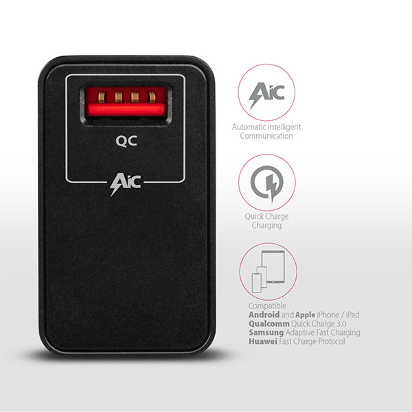 AXAGON ACU-QC19 charger, 1x USB-A, QC3.0/AFC/FCP/Smart 5V / 1,3A, 19W - black