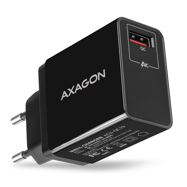 Hálózati töltő Axagon ACU-QC19, 1x USB-A, QC3.0/AFC/FCP/Smart 5V / 1,3A, 19W - fekete