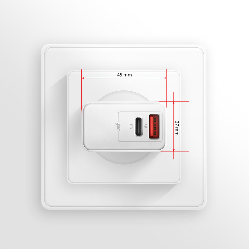 AXAGON ACU-PQ22W charger, 1x USB-C, 1x USB-A, PD3.0/QC3.0, 22 W - white