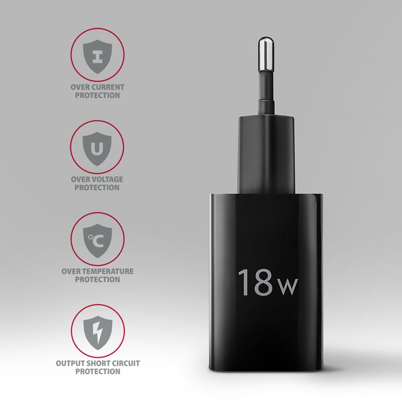 Hálózati töltő AxagonACU-QC18 wall charger 1x QC3.0/AFC/FCP/SMART, 18W, fekete