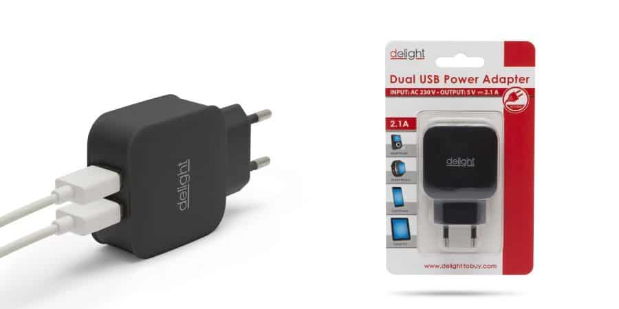 Adapter Delight EU plug 2x USB Fekete