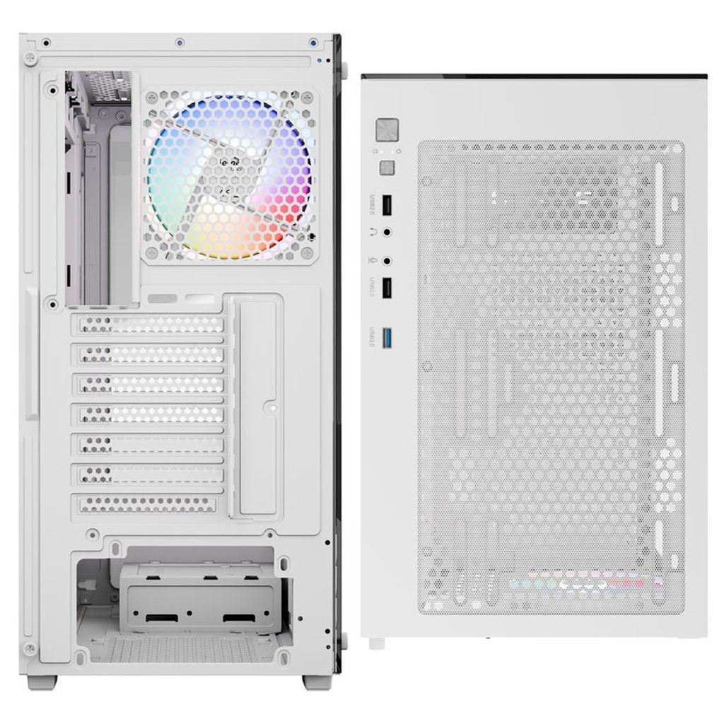 Számítógépház Aerocool Pivot ARGB midi, Edzett üveg, Fehér