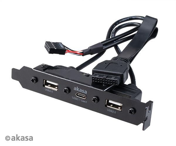 Számítógépház kiegészítő Akasa hátlapi kivezetés 1x USB3.1 TypeC + 2x USB2.0 Type A