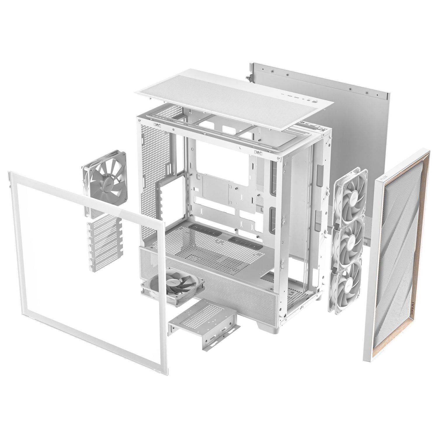 Antec Flux PC Case, Mid Tower, E-ATX, Tempered Glass – white