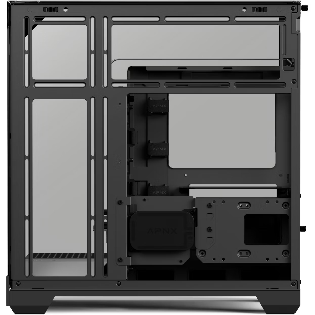 APNX V2 számítógépház, 3 oldal edzett üveg, 4x FP3-140 ARGB PWM ventilátor, Fekete
