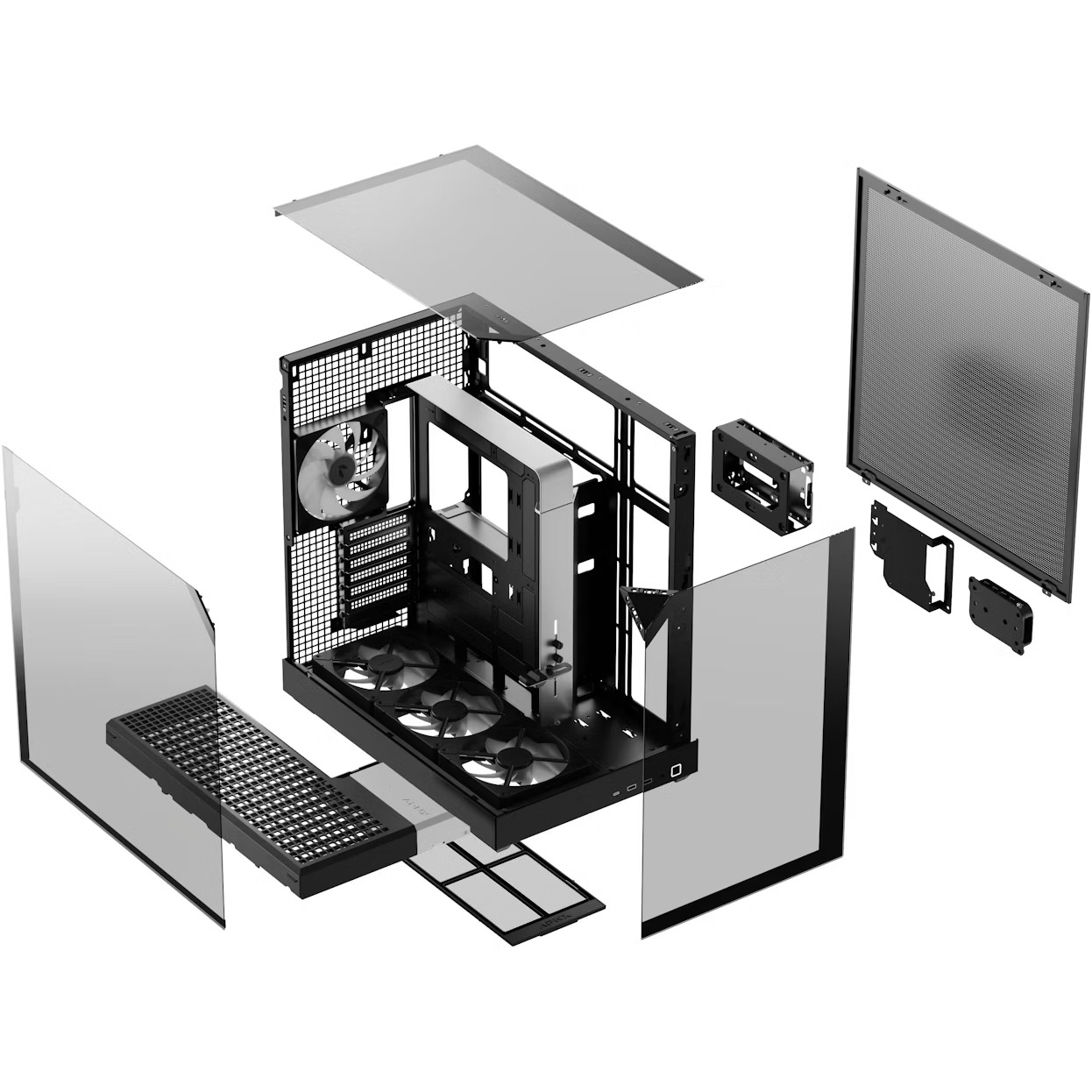 APNX V2 számítógépház, 3 oldal edzett üveg, 4x FP3-140 ARGB PWM ventilátor, Fekete