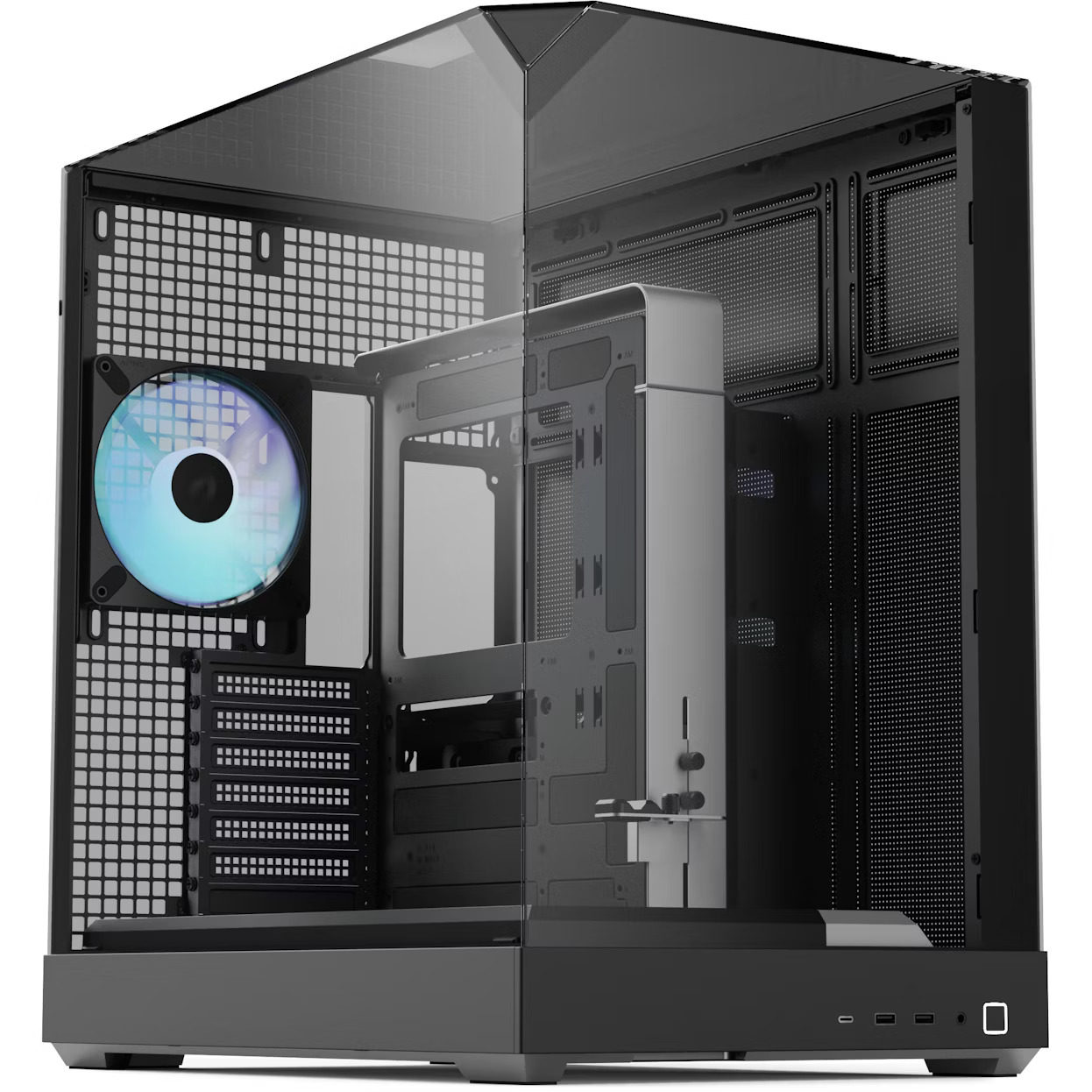 APNX V2 számítógépház, 3 oldal edzett üveg, 4x FP3-140 ARGB PWM ventilátor, Fekete