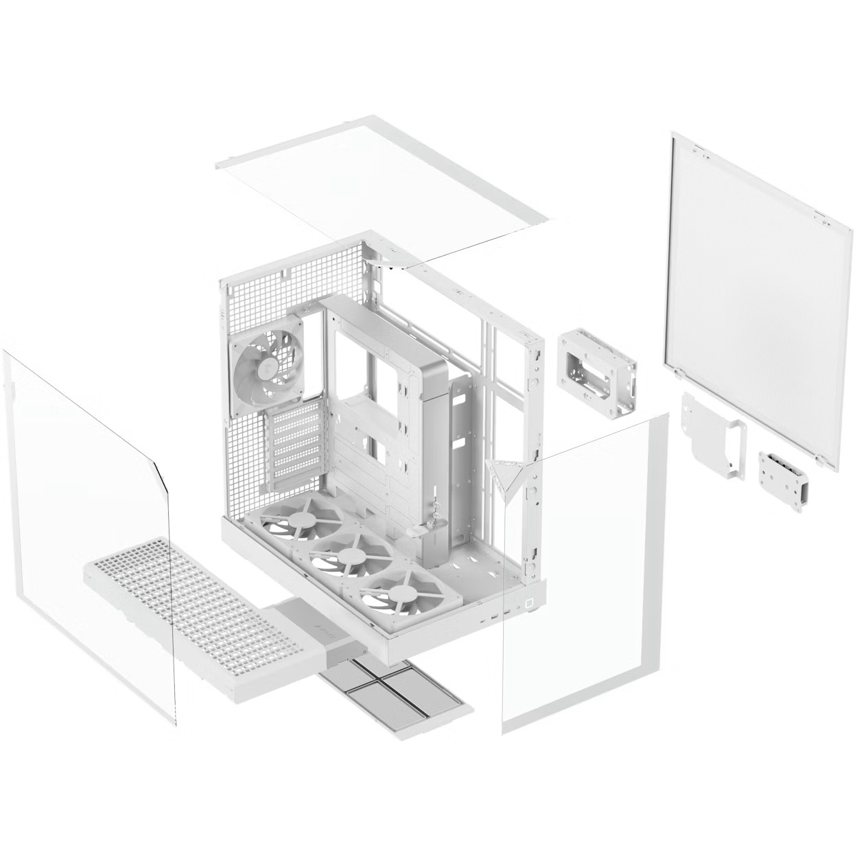 APNX V2 számítógépház, 3 oldal edzett üveg, 4x FP3-140 ARGB PWM ventilátor, Fehér