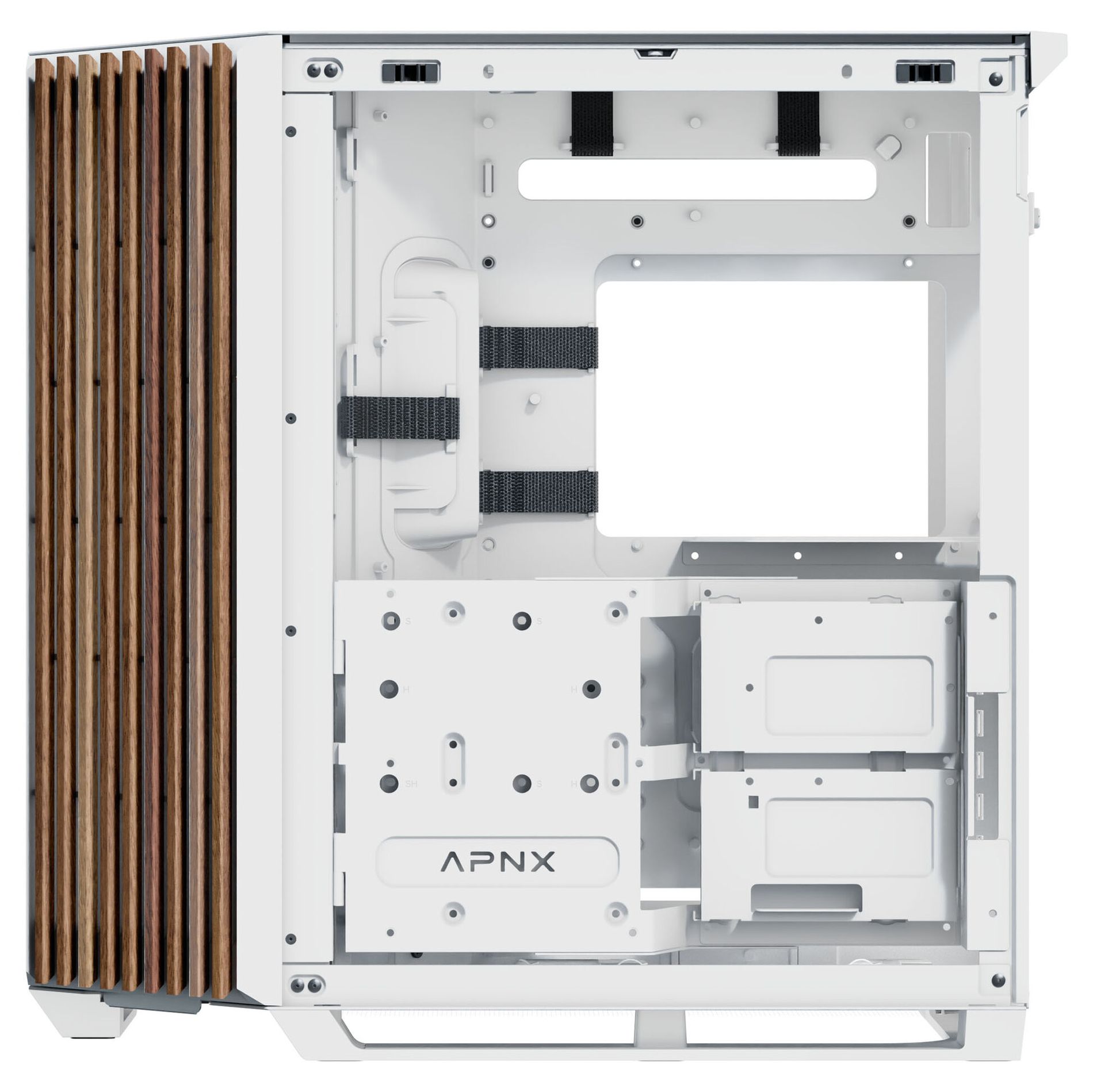 Számítógépház APNX V1 midi, edzett üveg, fehér-fa