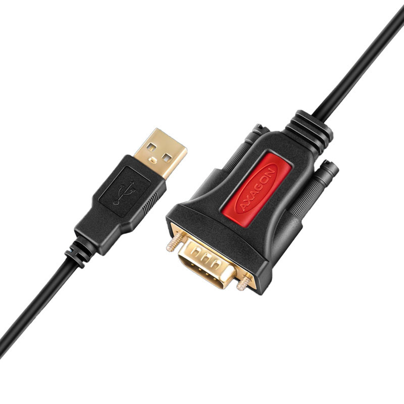 Kábel Axagon ADS-1PSN Adapter kábel, USB 2.0 > RS232 soros port - PL2303GT-Chip, 1,5m, fekete
