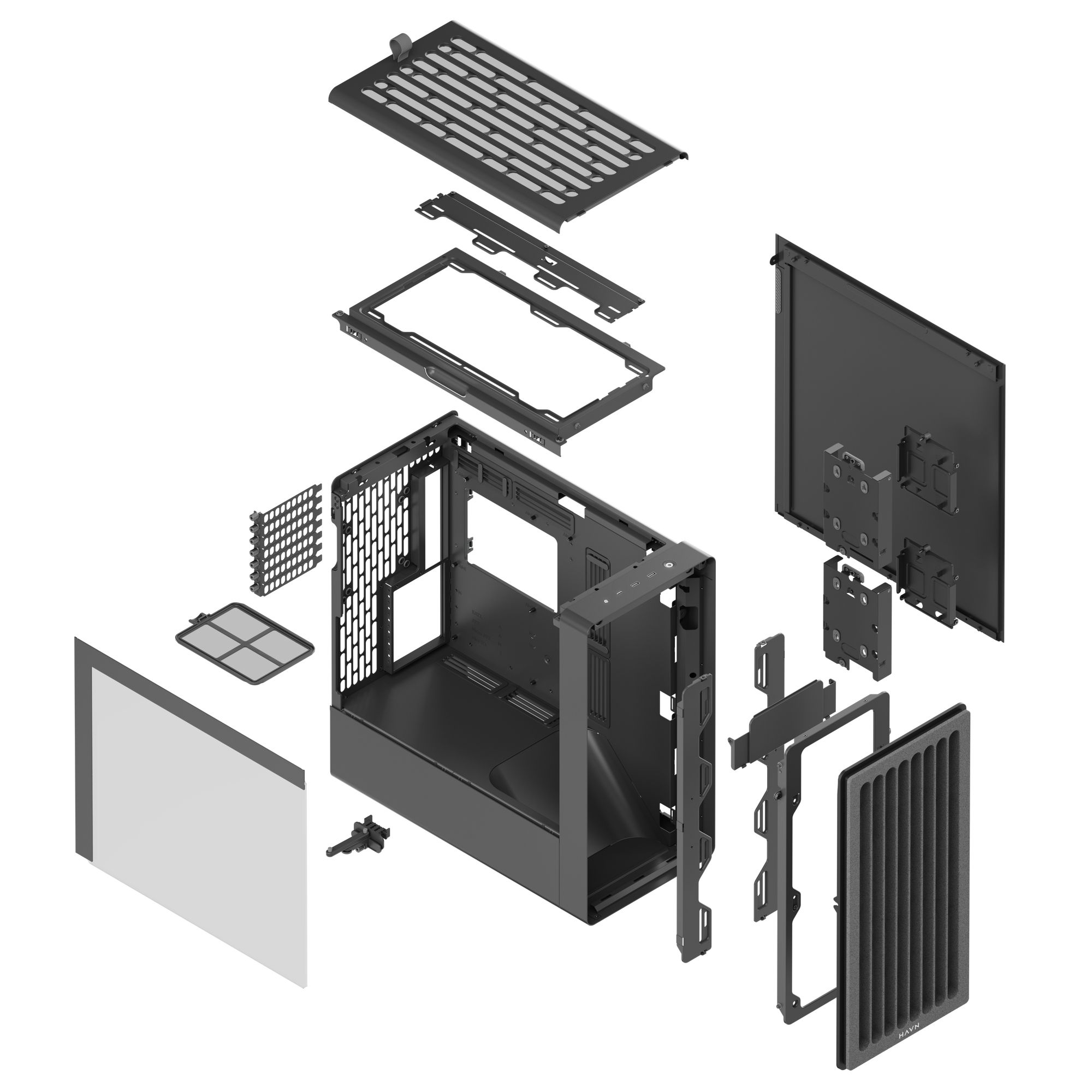 HAVN BF 360 PC Case, Midi-Tower, E-ATX, Tempered Glass - Black