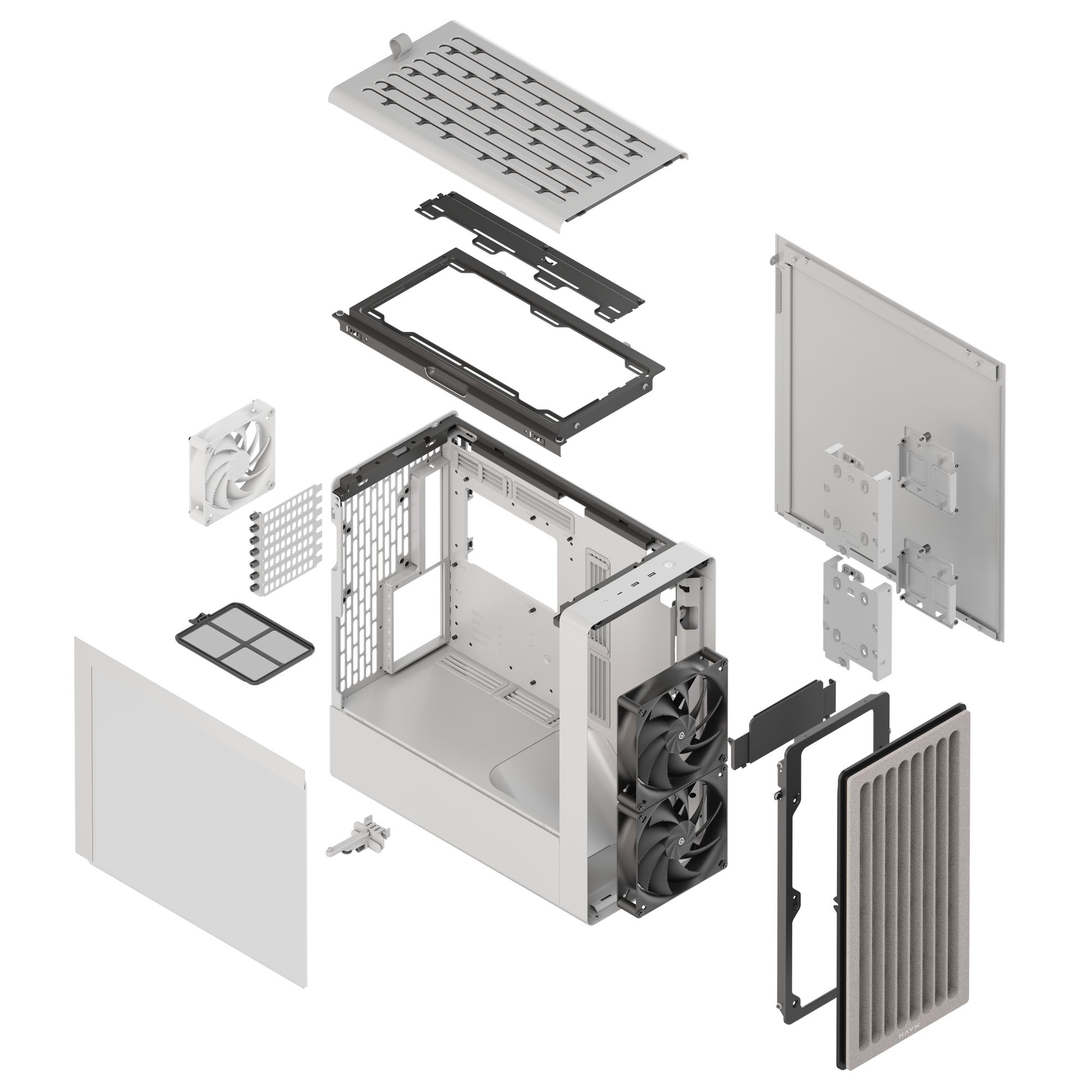 HAVN BF 360 Flow PC Case, Midi-Tower, E-ATX, Tempered Glass - White