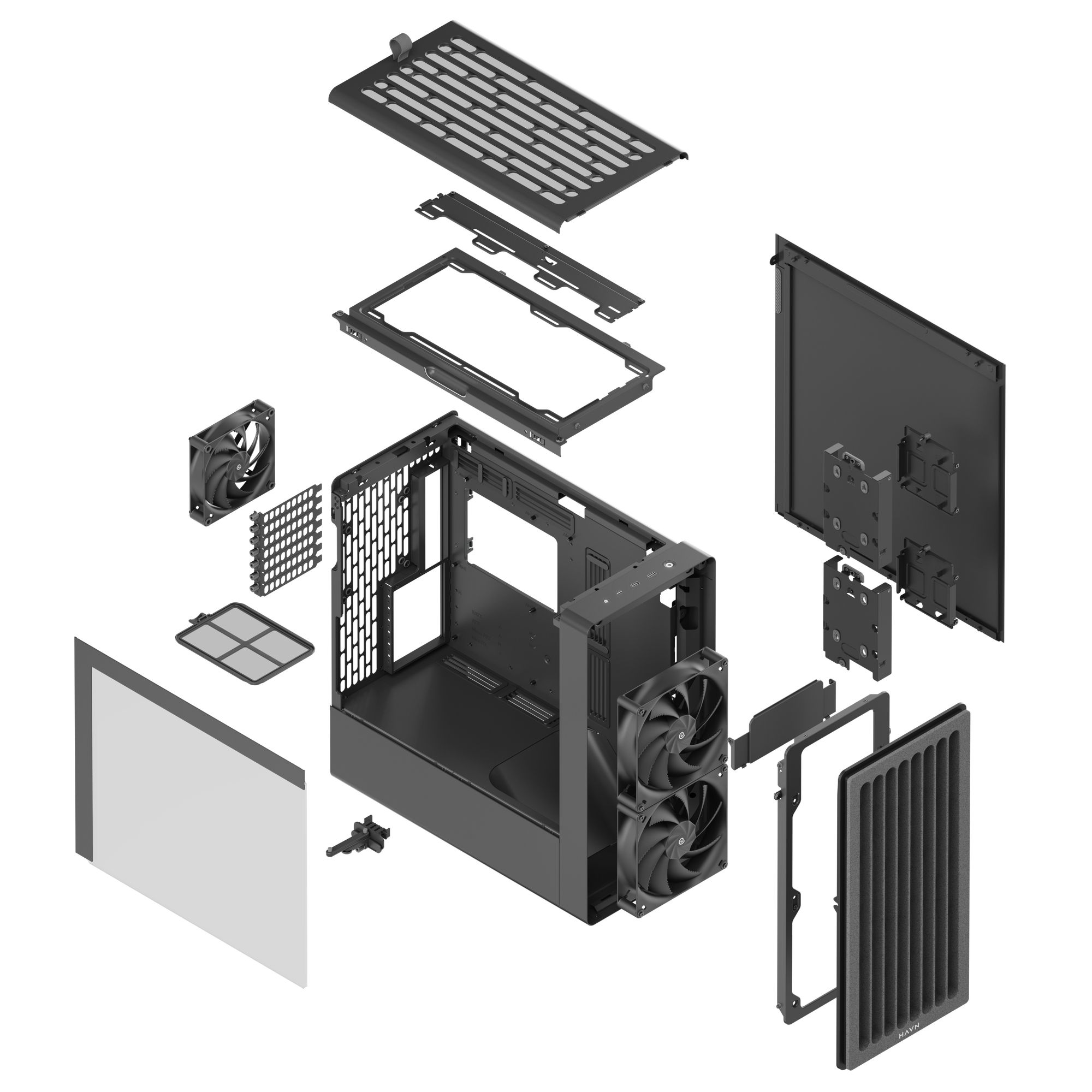 HAVN BF 360 Flow PC Case, Midi-Tower, E-ATX, Tempered Glass - Black