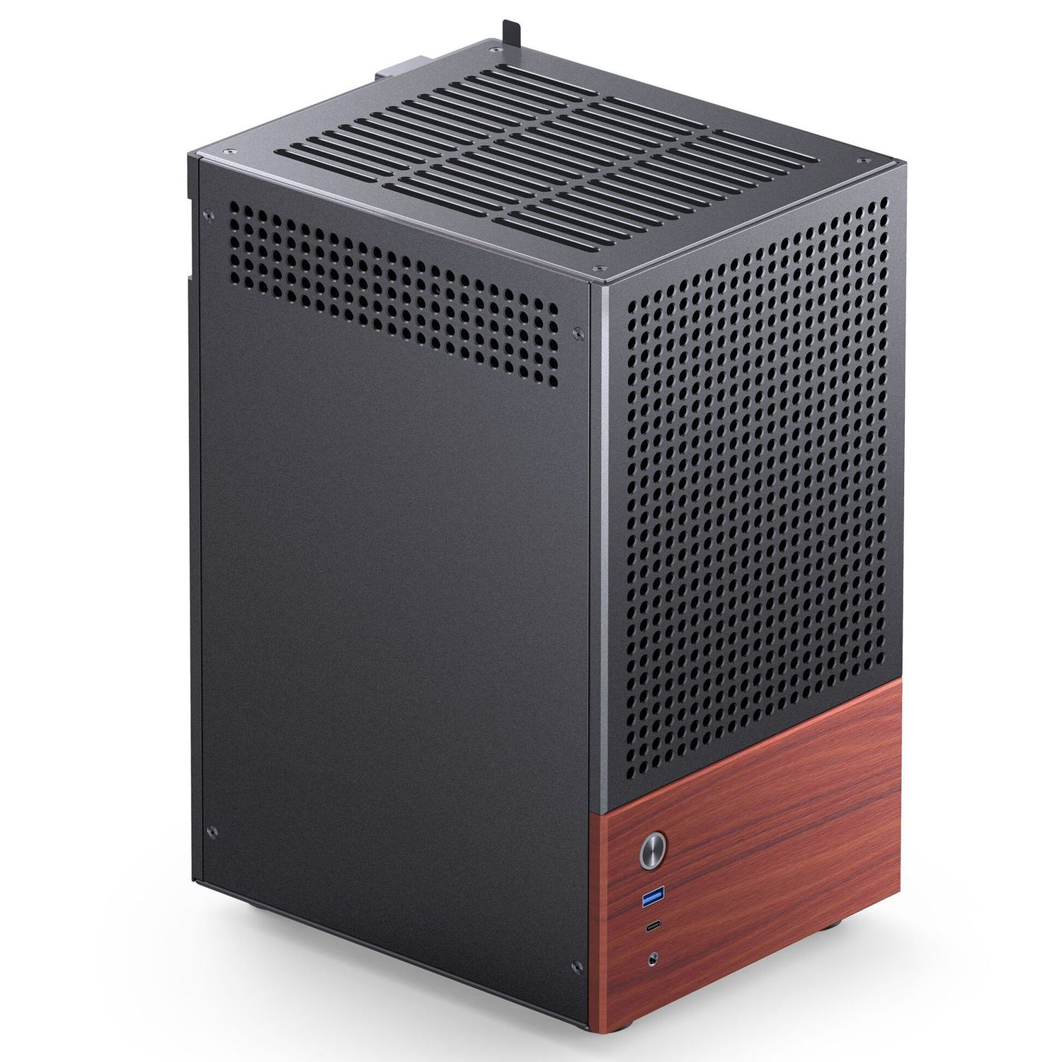 Jonsbo T6 PC Case, Mini-Tower, Mini-ITX, Tempered Glass, Wood – Black