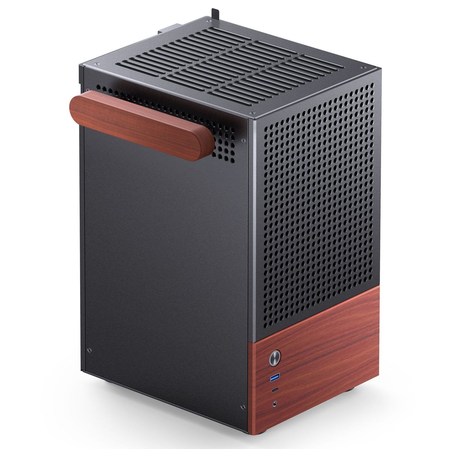 Jonsbo T6 PC Case, Mini-Tower, Mini-ITX, Tempered Glass, Wood – Black