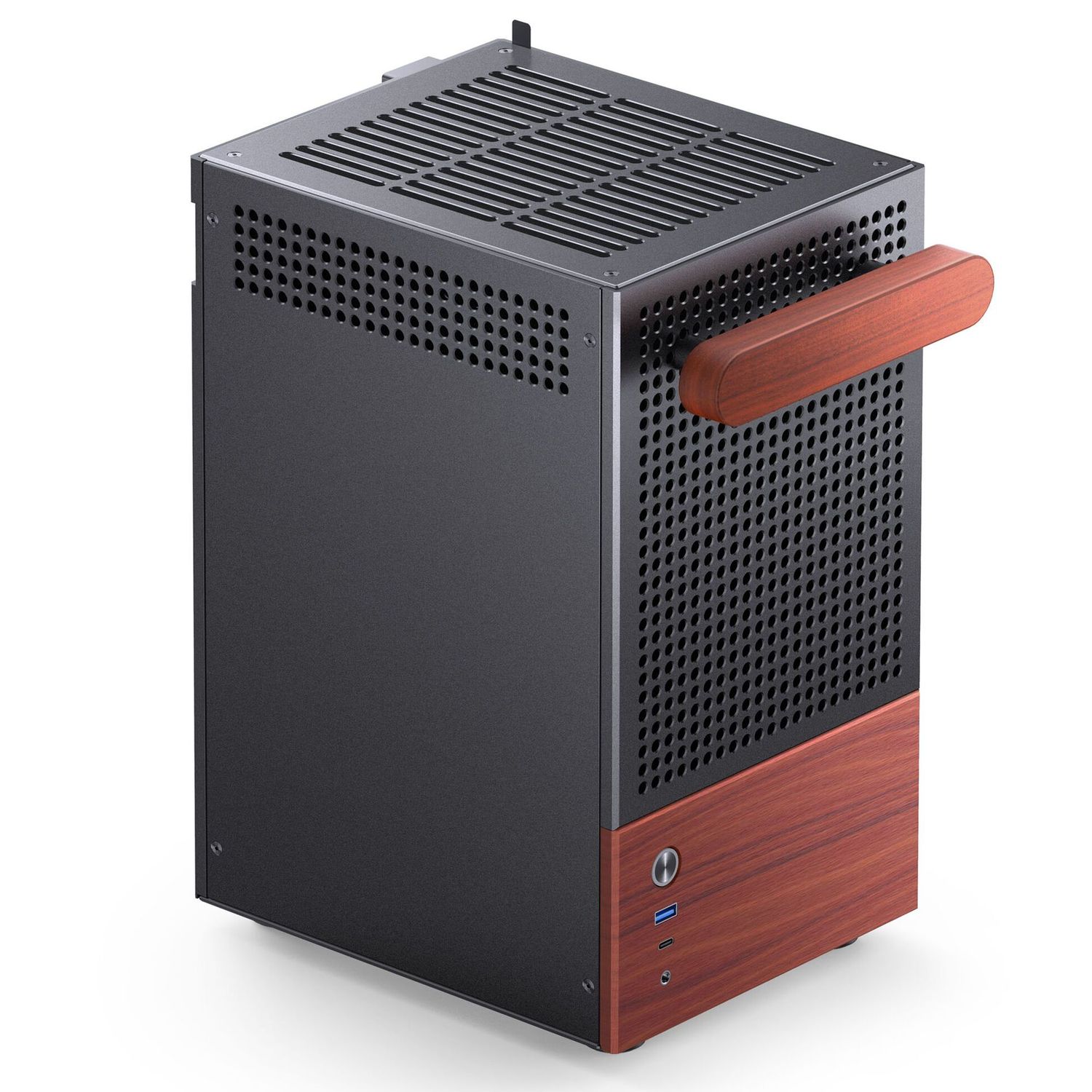 Jonsbo T6 PC Case, Mini-Tower, Mini-ITX, Tempered Glass, Wood – Black