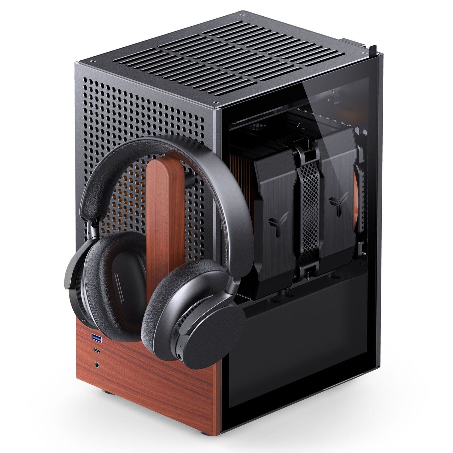 Jonsbo T6 PC Case, Mini-Tower, Mini-ITX, Tempered Glass, Wood – Black