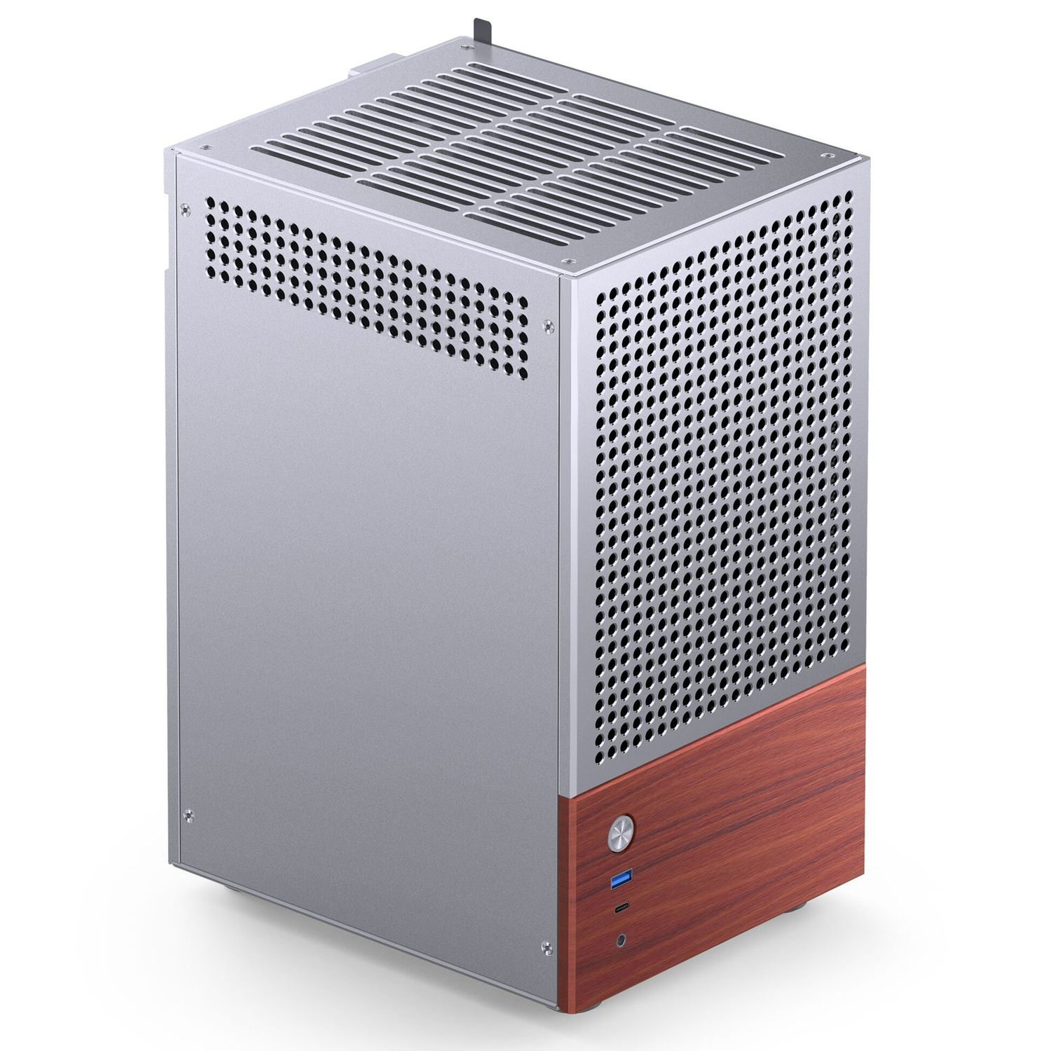 Jonsbo T6 PC Case, Mini-Tower, Mini-ITX, Tempered Glass, Wood – Silver