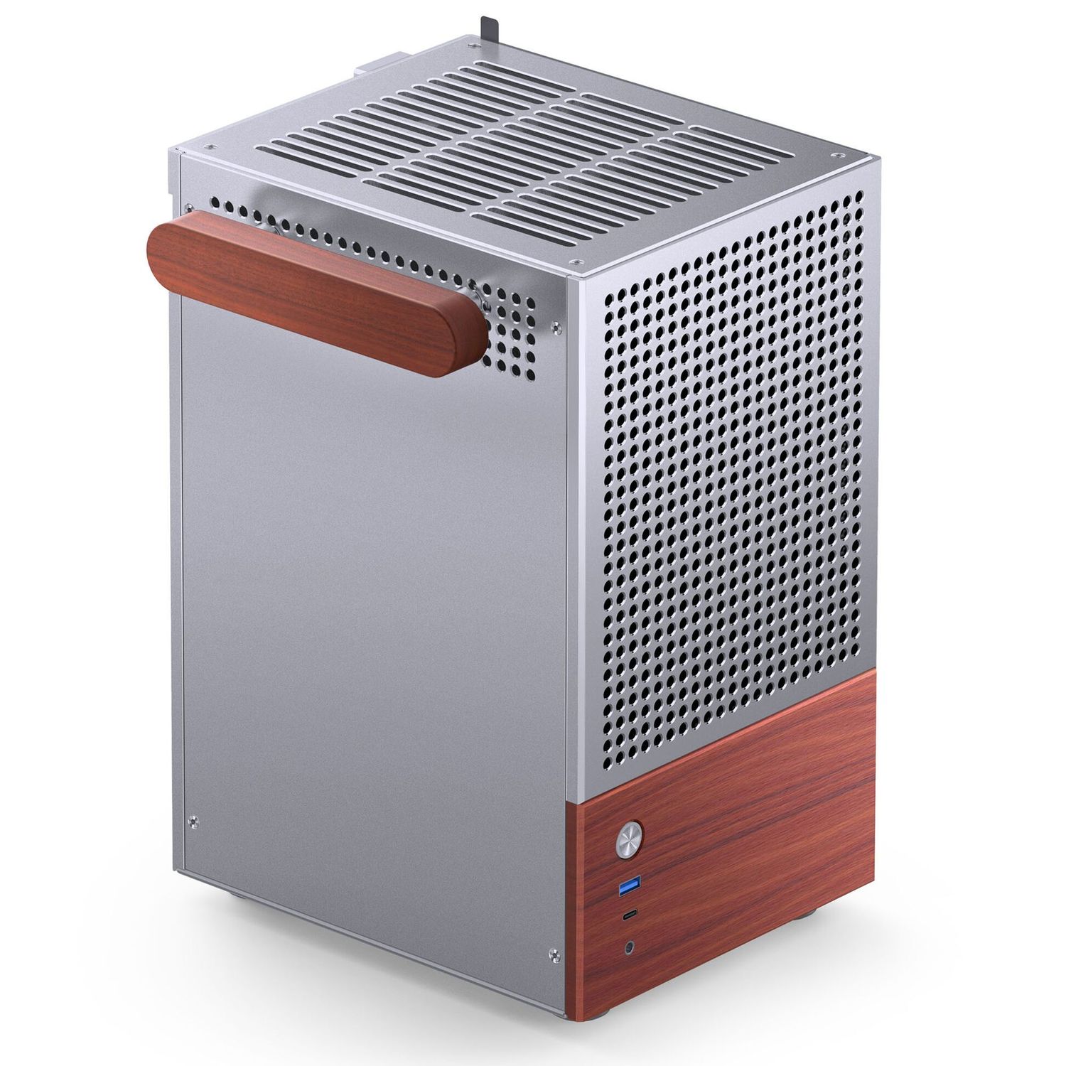 Jonsbo T6 PC Case, Mini-Tower, Mini-ITX, Tempered Glass, Wood – Silver