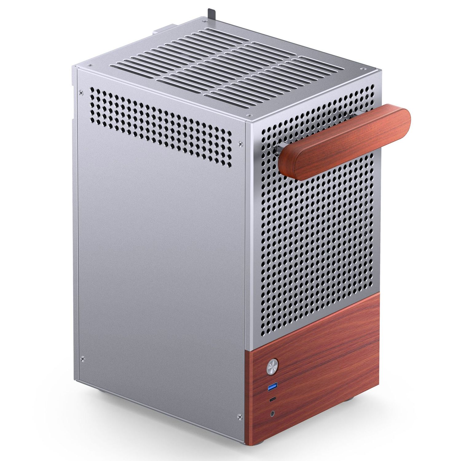 Jonsbo T6 PC Case, Mini-Tower, Mini-ITX, Tempered Glass, Wood – Silver