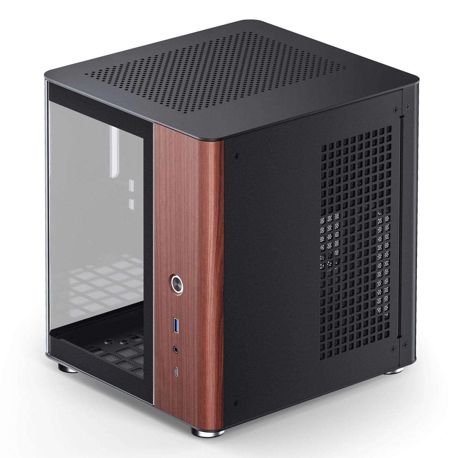 Jonsbo TK-0 PC Case, Mini-Tower, Mini-ITX, Tempered Glass, Wood – Black