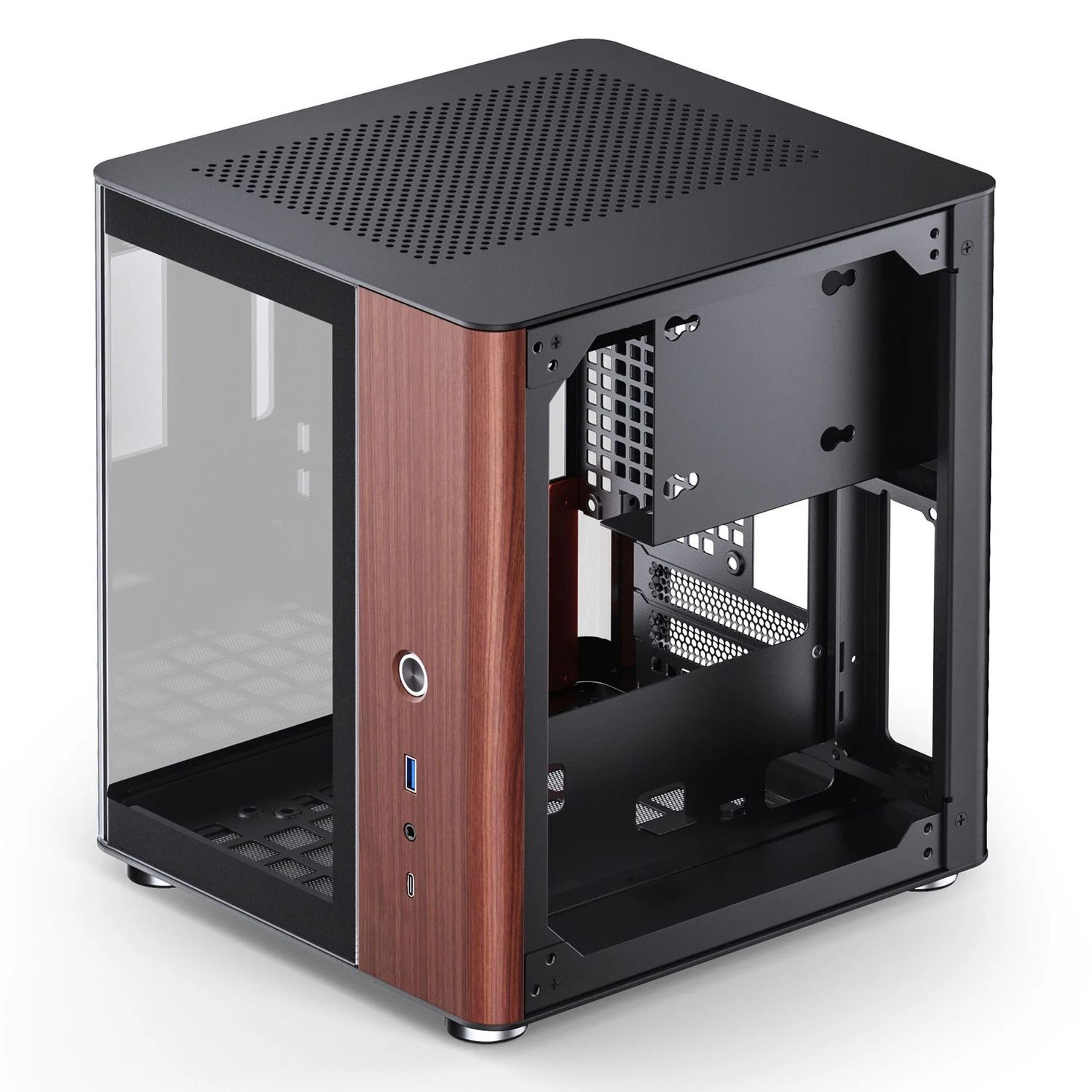 Jonsbo TK-0 PC Case, Mini-Tower, Mini-ITX, Tempered Glass, Wood – Black