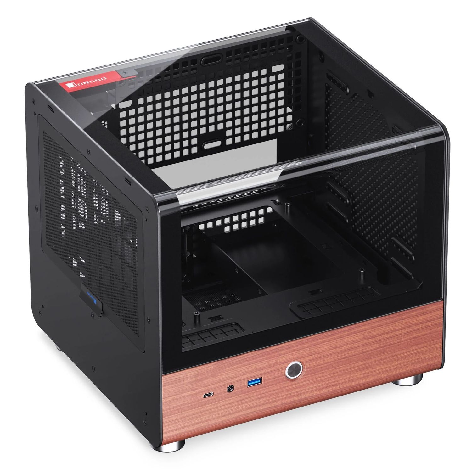 Jonsbo TK-0 PC Case, Mini-Tower, Mini-ITX, Tempered Glass, Wood – Black