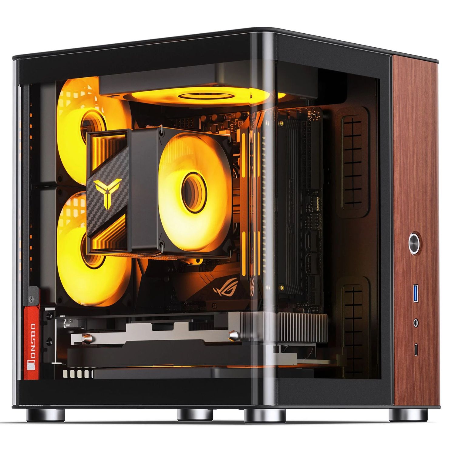 Jonsbo TK-0 PC Case, Mini-Tower, Mini-ITX, Tempered Glass, Wood – Black