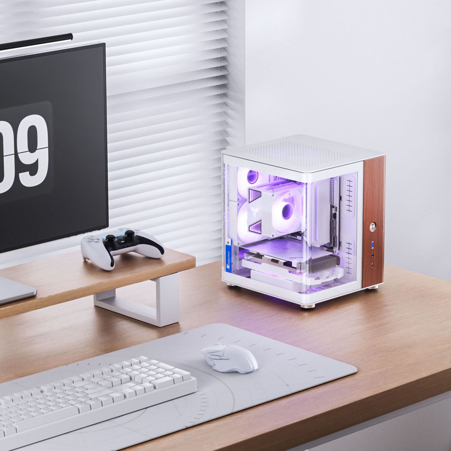 Jonsbo TK-0 PC Case, Mini-Tower, Mini-ITX, Tempered Glass, Wood – White