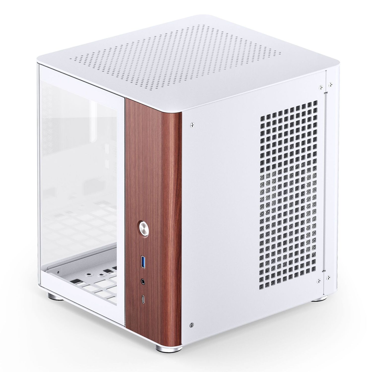 Jonsbo TK-0 PC Case, Mini-Tower, Mini-ITX, Tempered Glass, Wood – White