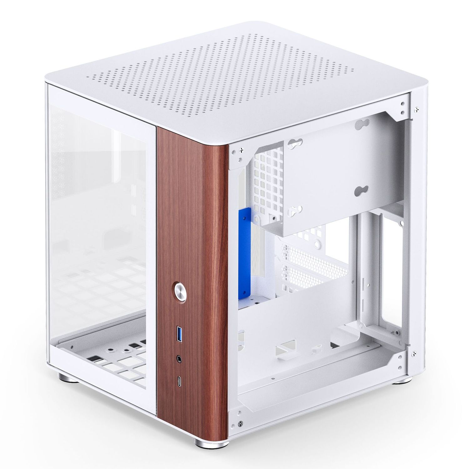 Jonsbo TK-0 PC Case, Mini-Tower, Mini-ITX, Tempered Glass, Wood – White