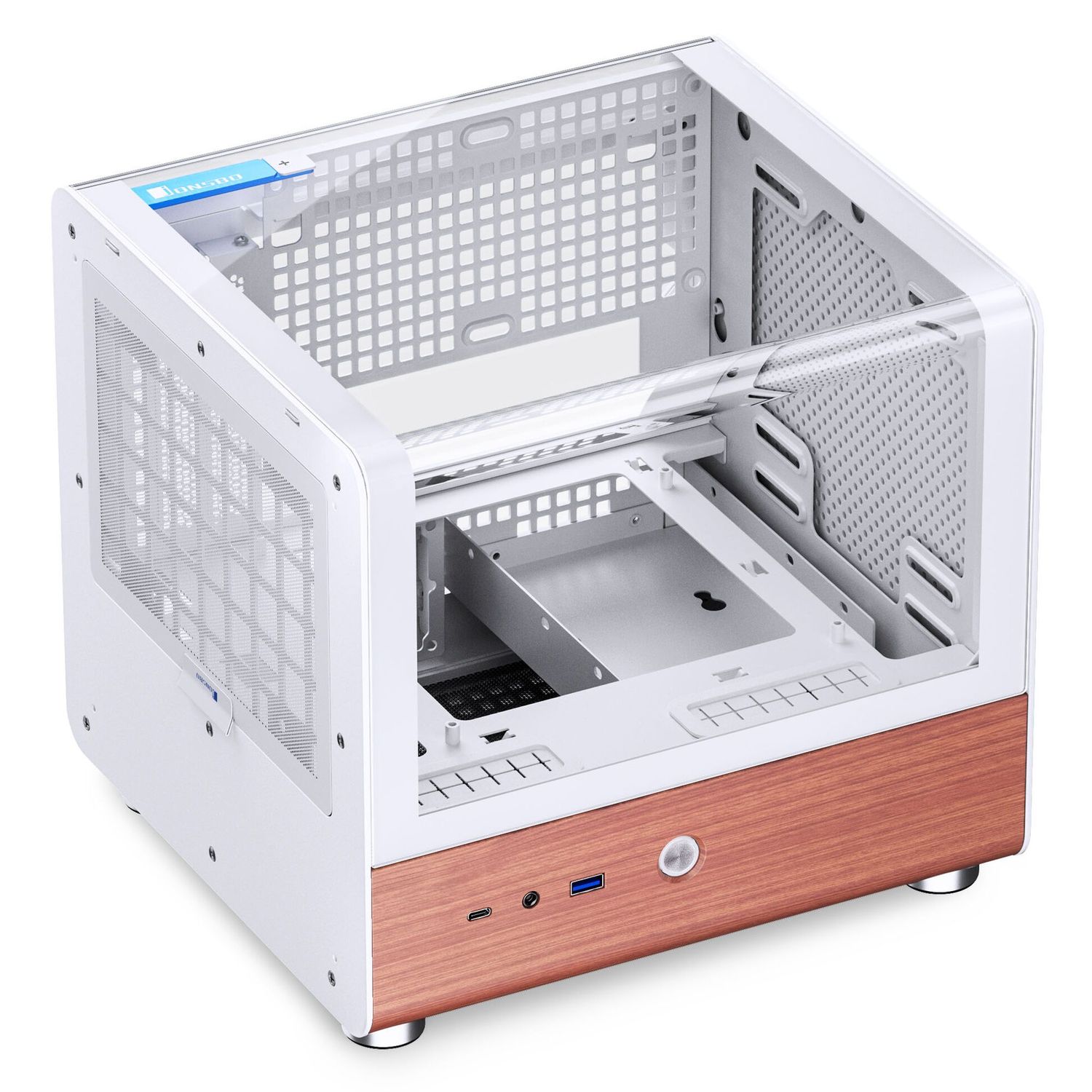 Jonsbo TK-0 PC Case, Mini-Tower, Mini-ITX, Tempered Glass, Wood – White