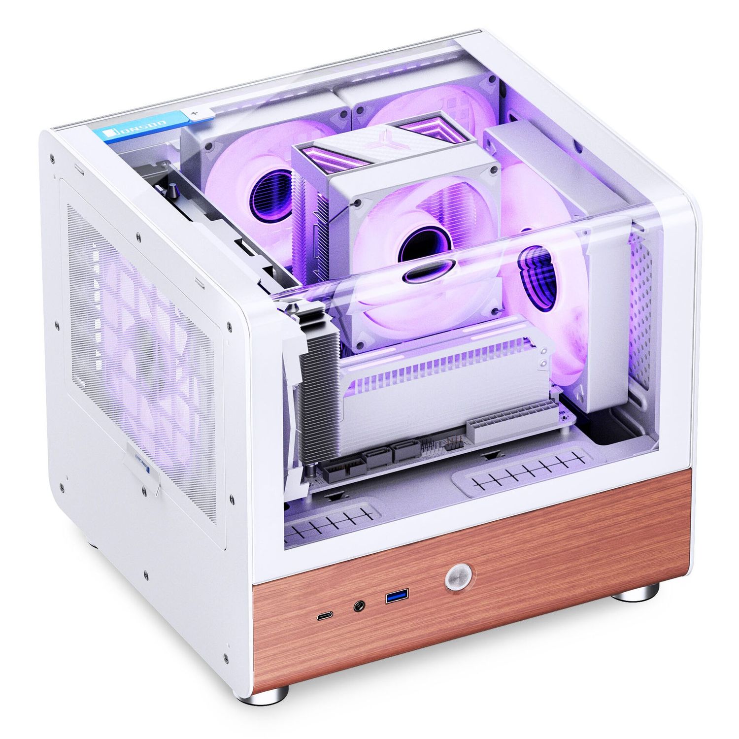 Jonsbo TK-0 PC Case, Mini-Tower, Mini-ITX, Tempered Glass, Wood – White