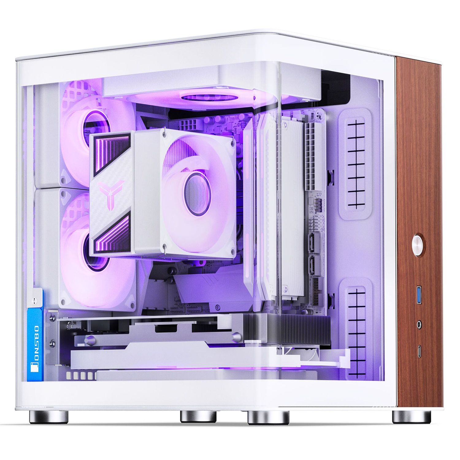 Jonsbo TK-0 PC Case, Mini-Tower, Mini-ITX, Tempered Glass, Wood – White