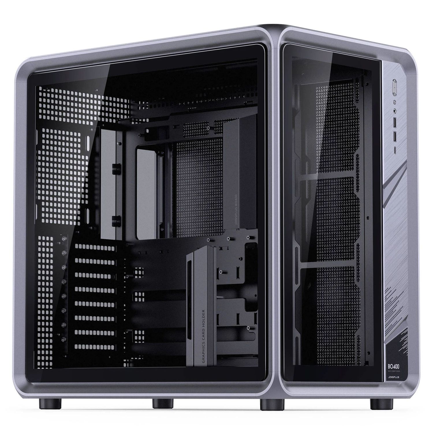 Jonsplus BO400 ház, Midi-Tower, ATX, Alu váz, edzett üveg – fekete