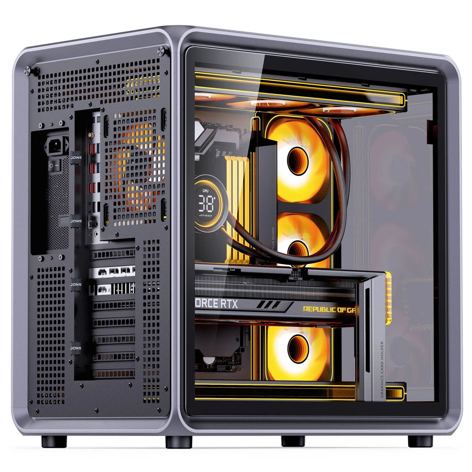 Jonsplus BO400 ház, Midi-Tower, ATX, Alu váz, edzett üveg – fekete