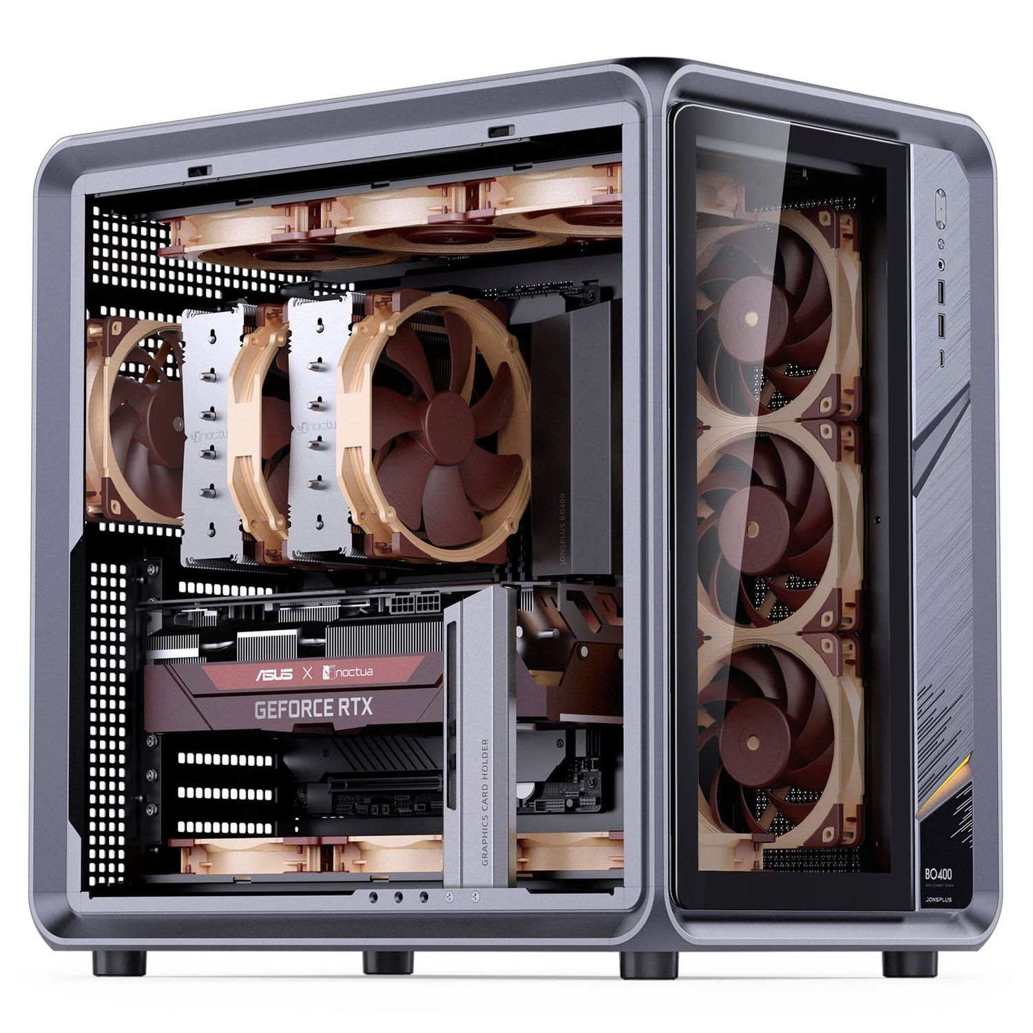 Jonsplus BO400 ház, Midi-Tower, ATX, Alu váz, edzett üveg – fekete