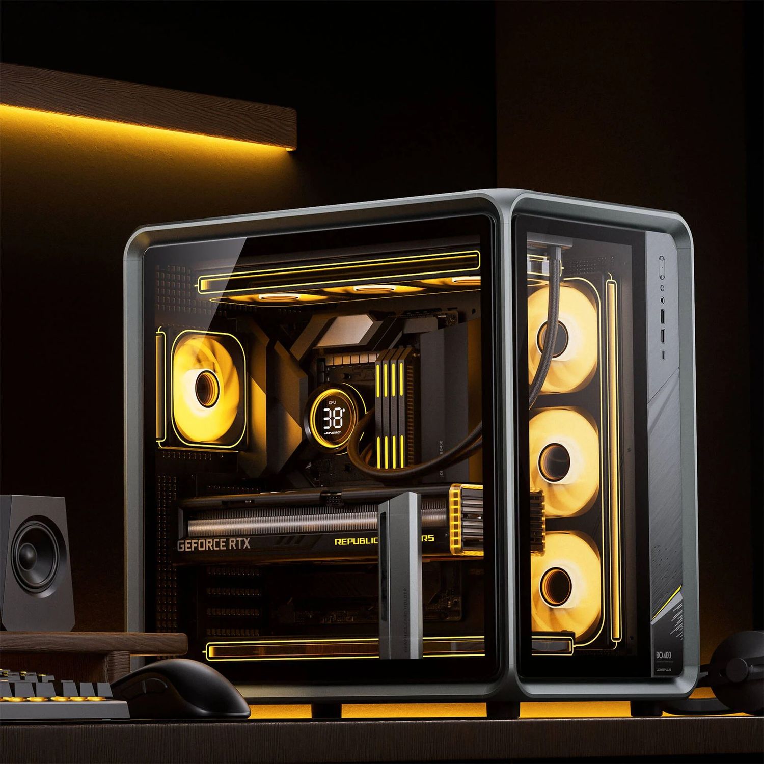 Jonsplus BO400 ház, Midi-Tower, ATX, Alu váz, edzett üveg – fekete