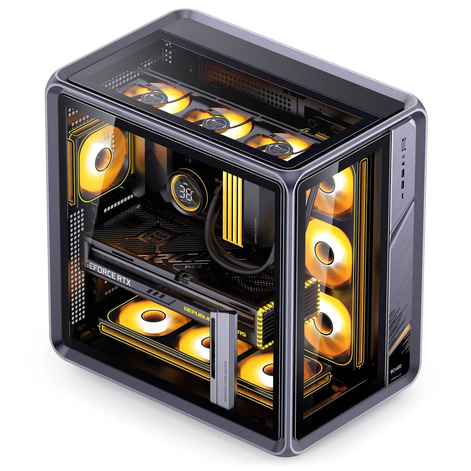 Jonsplus BO400 ház, Midi-Tower, ATX, Alu váz, edzett üveg – fekete