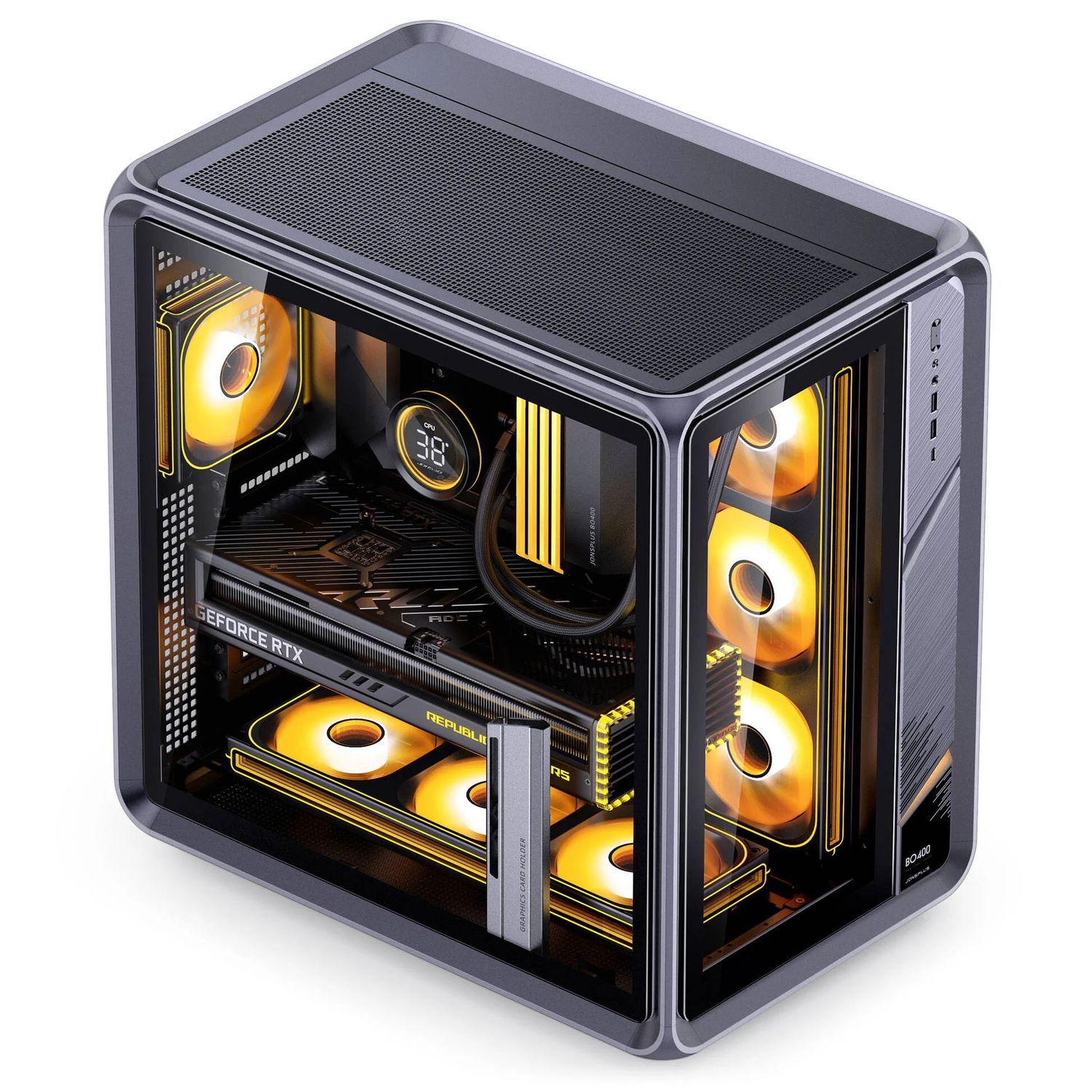 Jonsplus BO400 ház, Midi-Tower, ATX, Alu váz, edzett üveg – fekete
