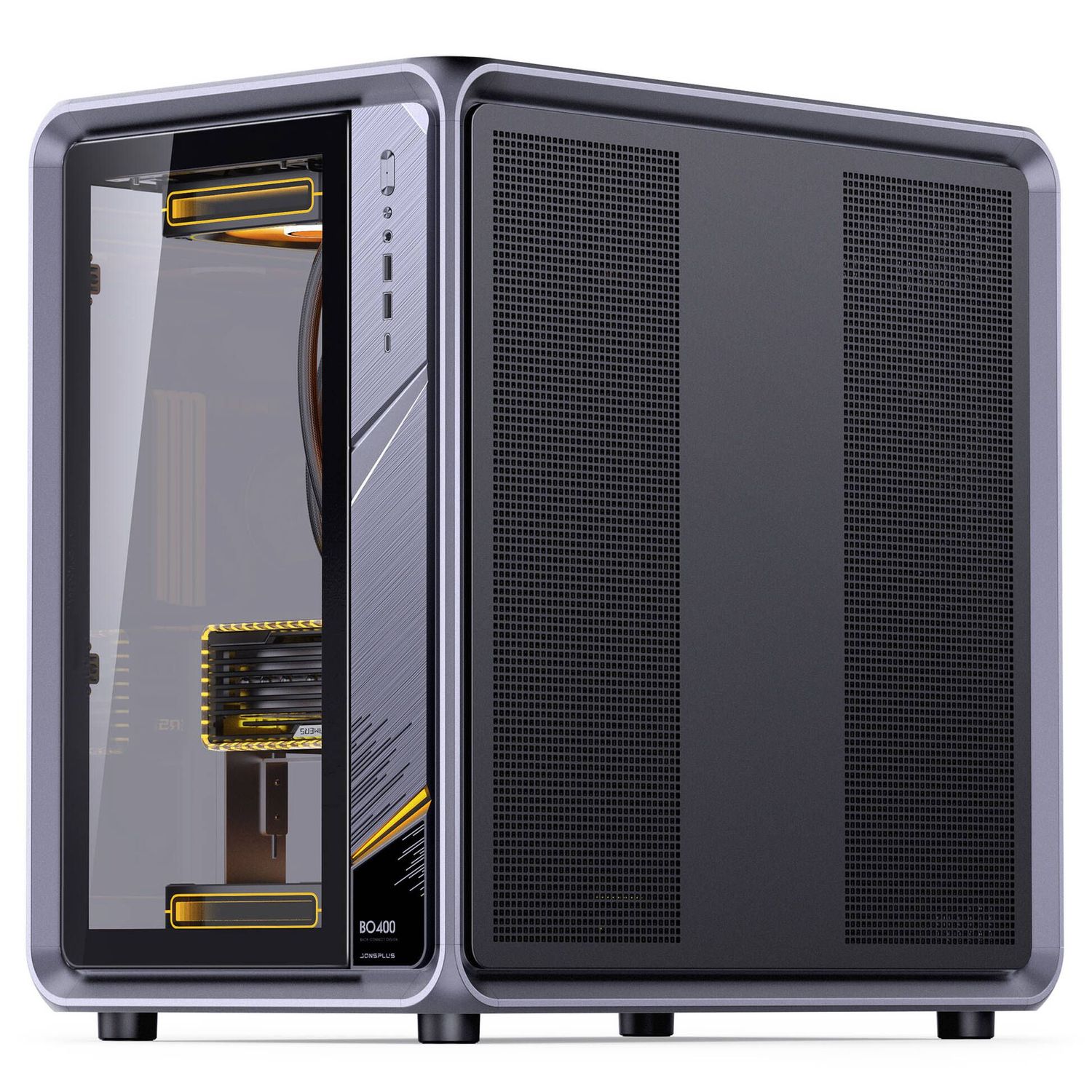 Jonsplus BO400 ház, Midi-Tower, ATX, Alu váz, edzett üveg – fekete