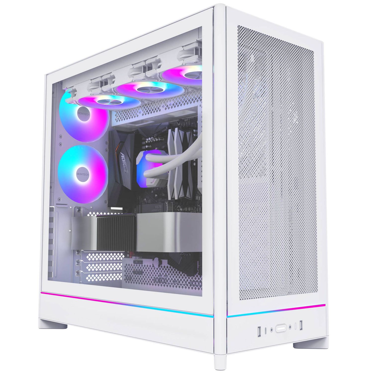 Montech HS01 PRO PC case, midi tower, ATX, aRGB, tempered glass - white